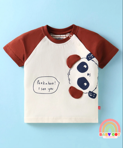 Sinker Knit Half Raglan Sleeves T-Shirt & Shorts Set with Stripes - Brown & White