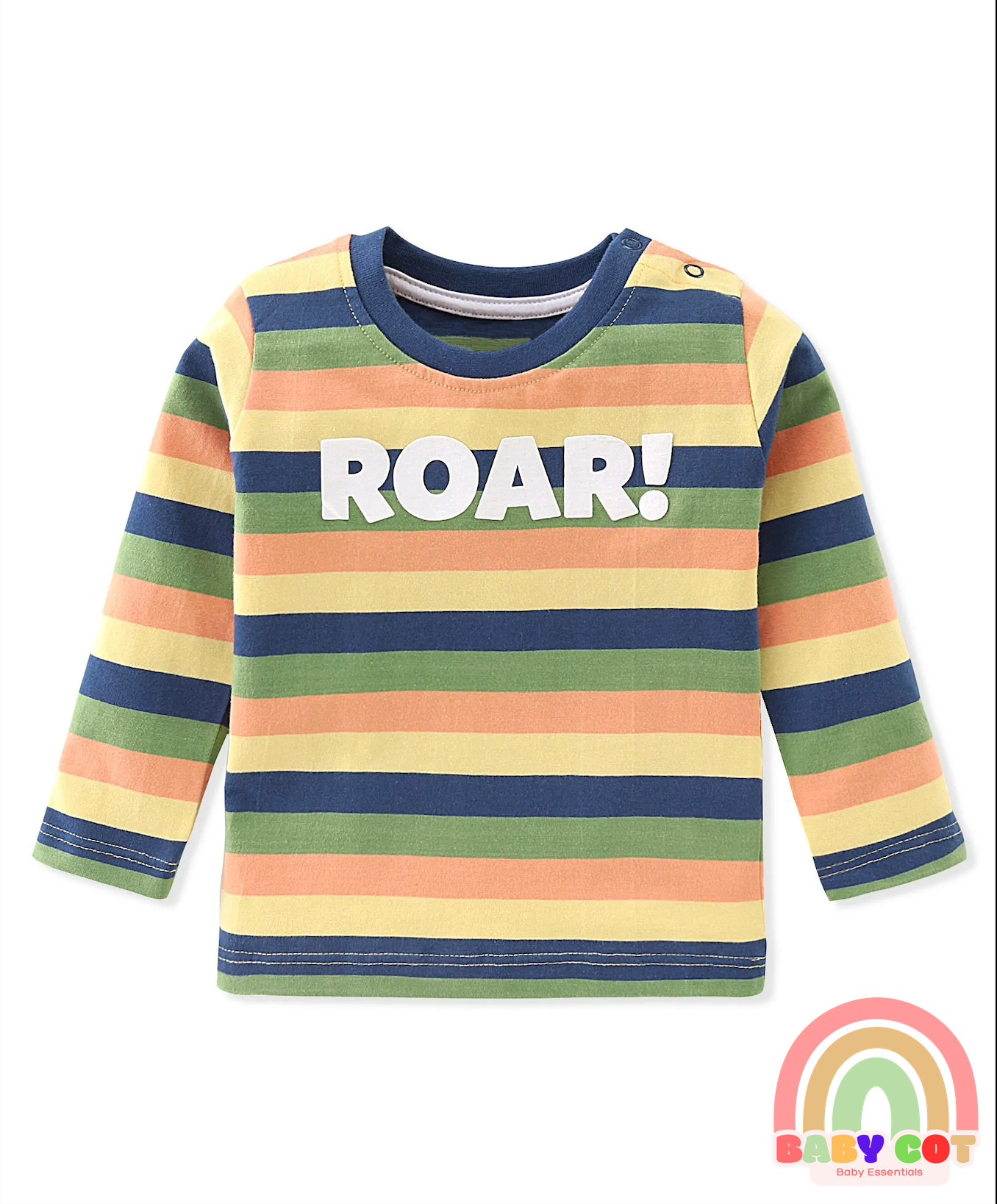 100% Cotton Knit Full Sleeves T-Shirt & Lounge Pants With Text Print & Striped - Blue & Green