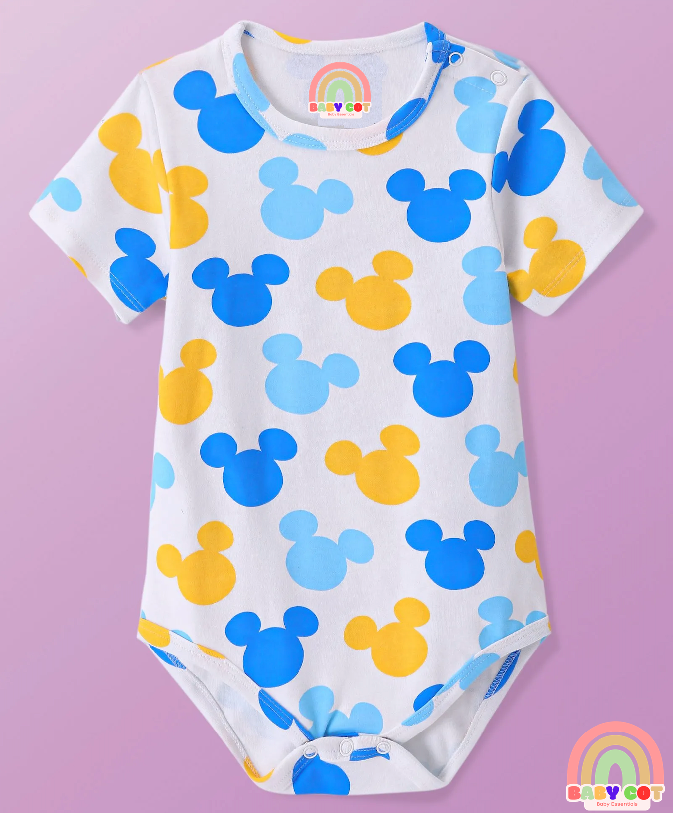 Interlock Knit Half Sleeves Onesies With Mickey Mouse Print Pack of 2 - Multicolor