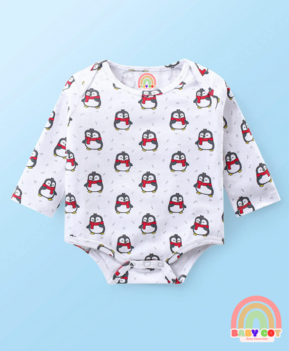 100% Cotton Interlock Knit Full Sleeves Onesies With Stripes & Penguin Print Pack of 3 -Multicolour