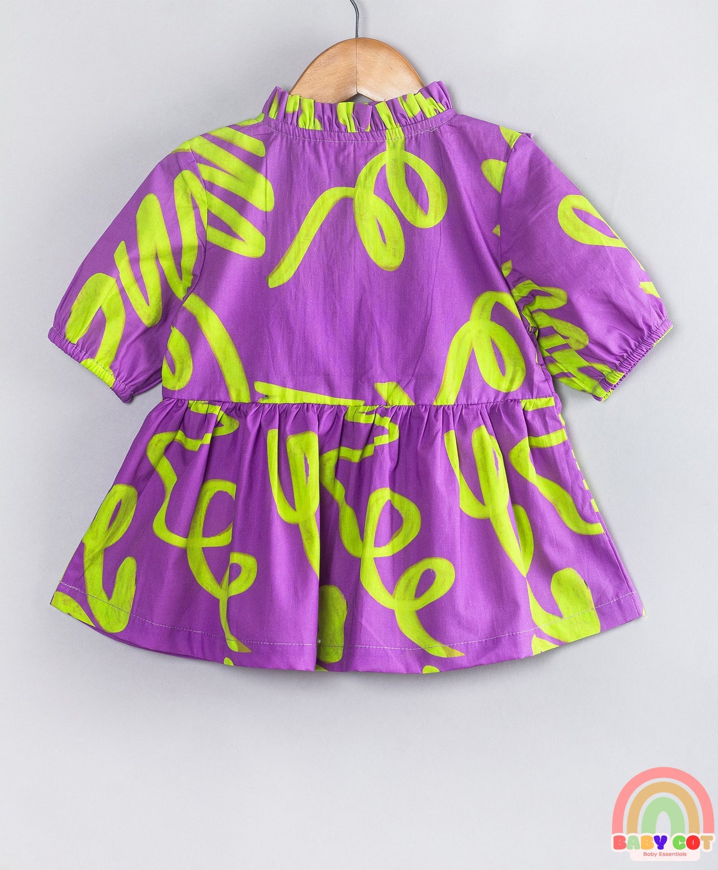 Cotton Woven Half Puffed Sleeves Abstract Printed Peplum Top - Purple