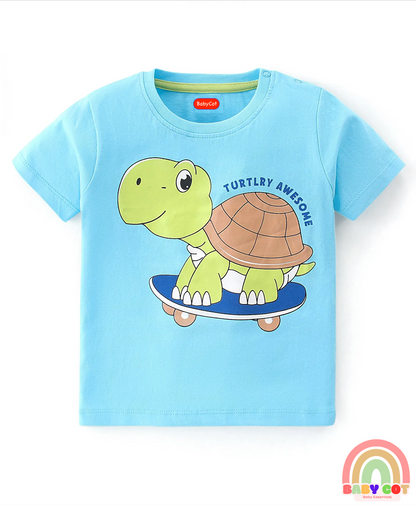 Cotton Knit Half Sleeves Striped T-Shirts Turtle Print Pack of 3 - Multicolour