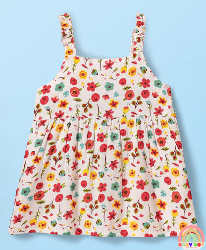 Woven Sleeveless Top With Floral Print - White