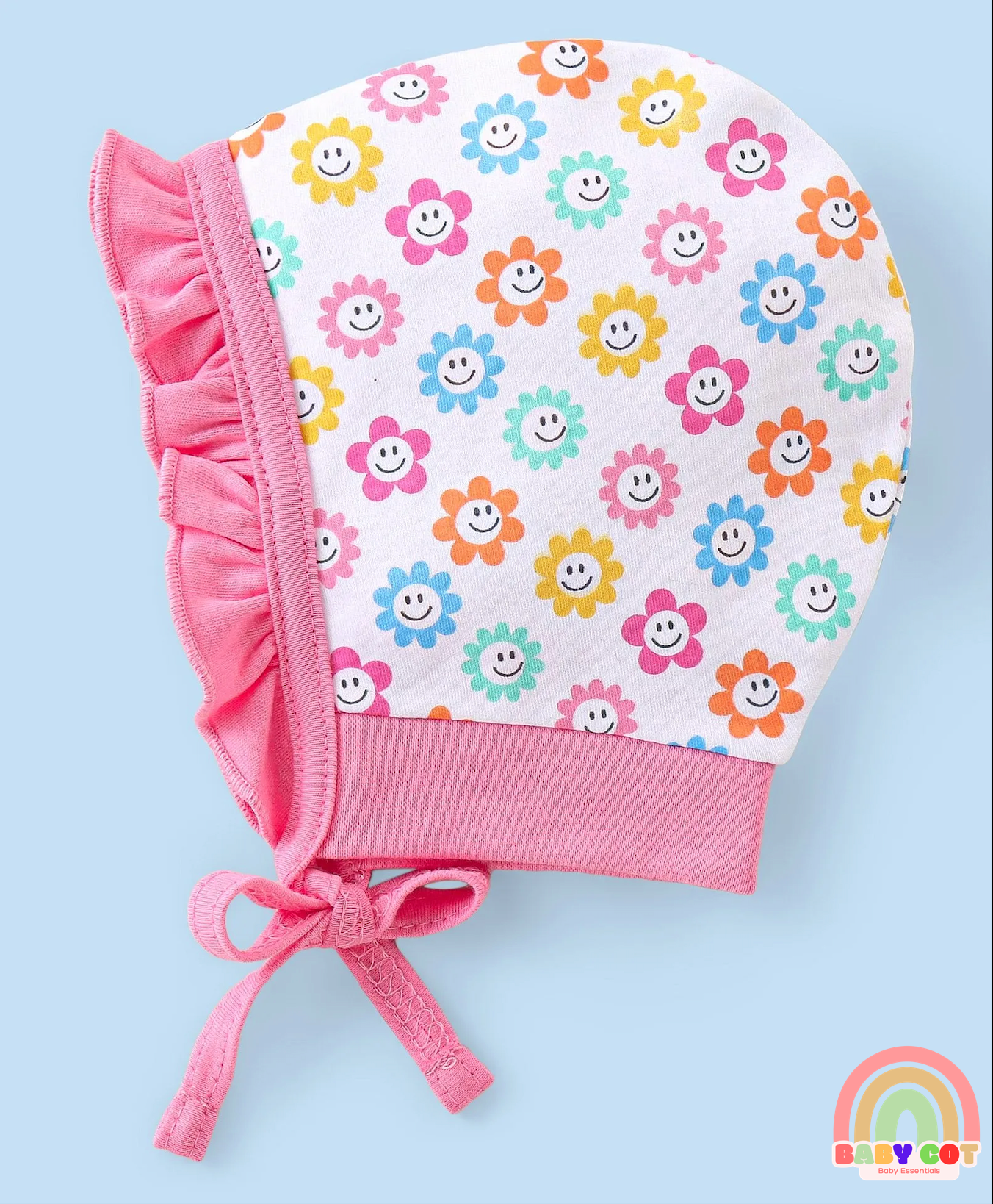 100% Cotton Cap with Knot Polka Dot & Floral Print Pack of 2 - Pink