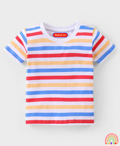 Cotton Half Sleeves Striped T-Shirt With Graphics Pack of 3 - Multicolor