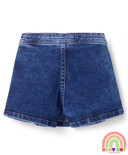 Cotton Woven Pleated Skorts - Blue