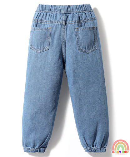 Cut & Sew Denim Full Length With Embroidery Detailing - Light Blue