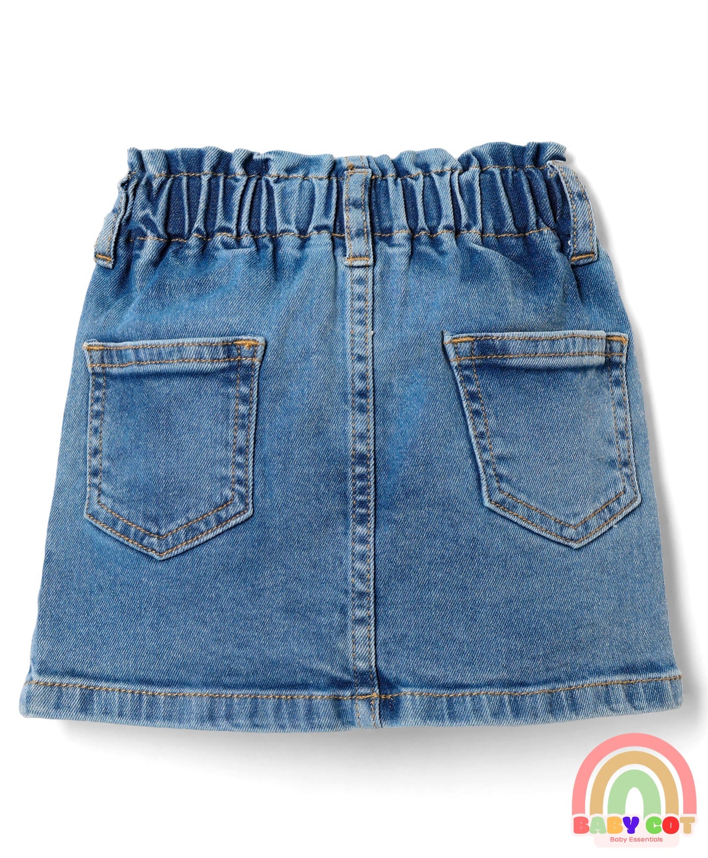 Mid Thigh Denim Skirt with Floral Embroidery - Blue