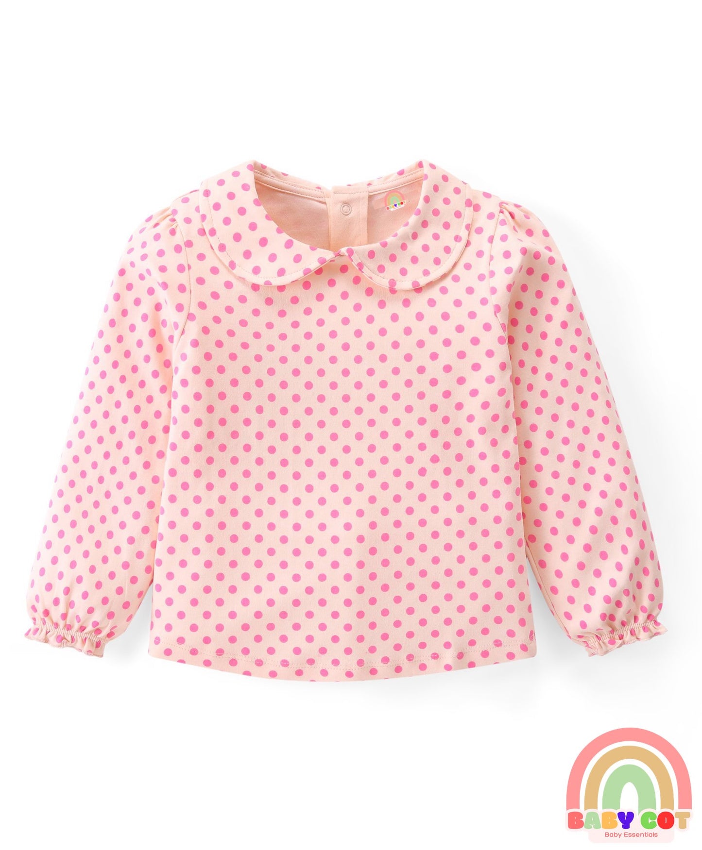 100% Cotton Knit Full Sleeves Peter Pan Collar Top With Eco- Jiva Finish Polka Dots Print Pack of 3- Multicolor