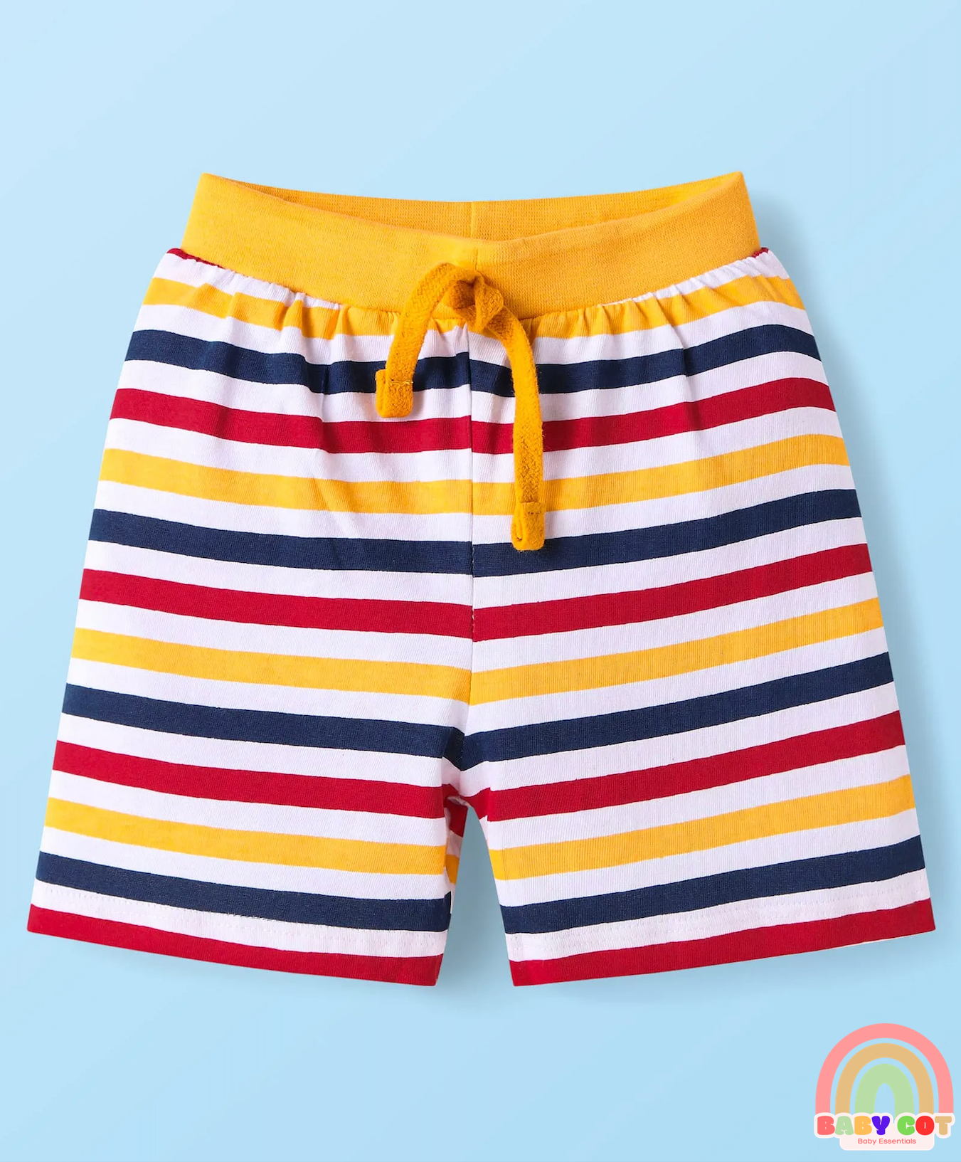 Single Jersey Shorts with Stripes & Dino Print Pack of 3 - Yellow & Navy Blue