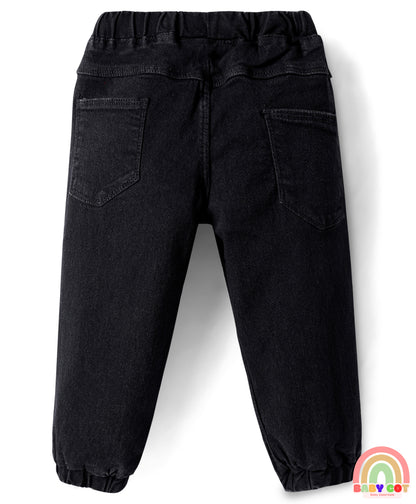 Full Length Washed Denim Jeans With Stretch - Black