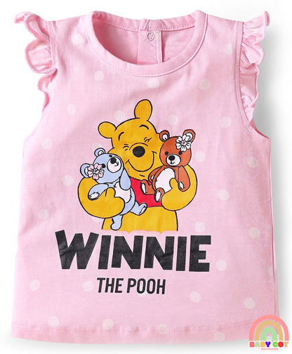 Single Jersey Knit Sleeveless T-Shirts With Winnie The Pooh Graphics Pack Of 3 - Pink & Light Blue