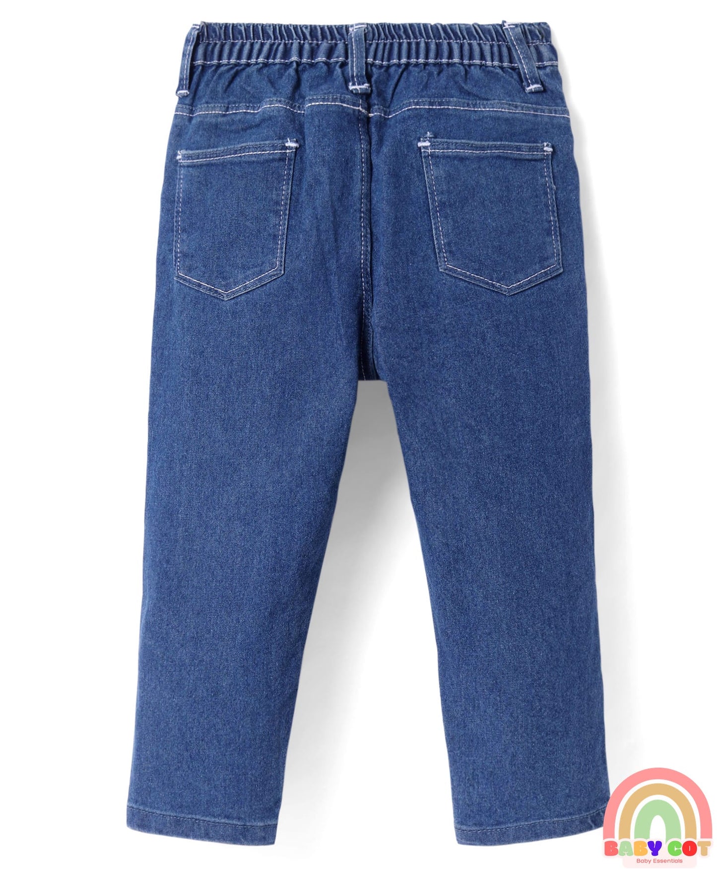 Denim Full Length Washed Jeans With Stretch - Blue
