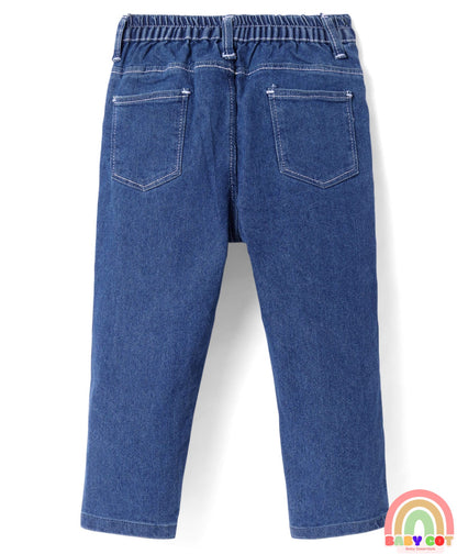 Denim Full Length Washed Jeans With Stretch - Blue