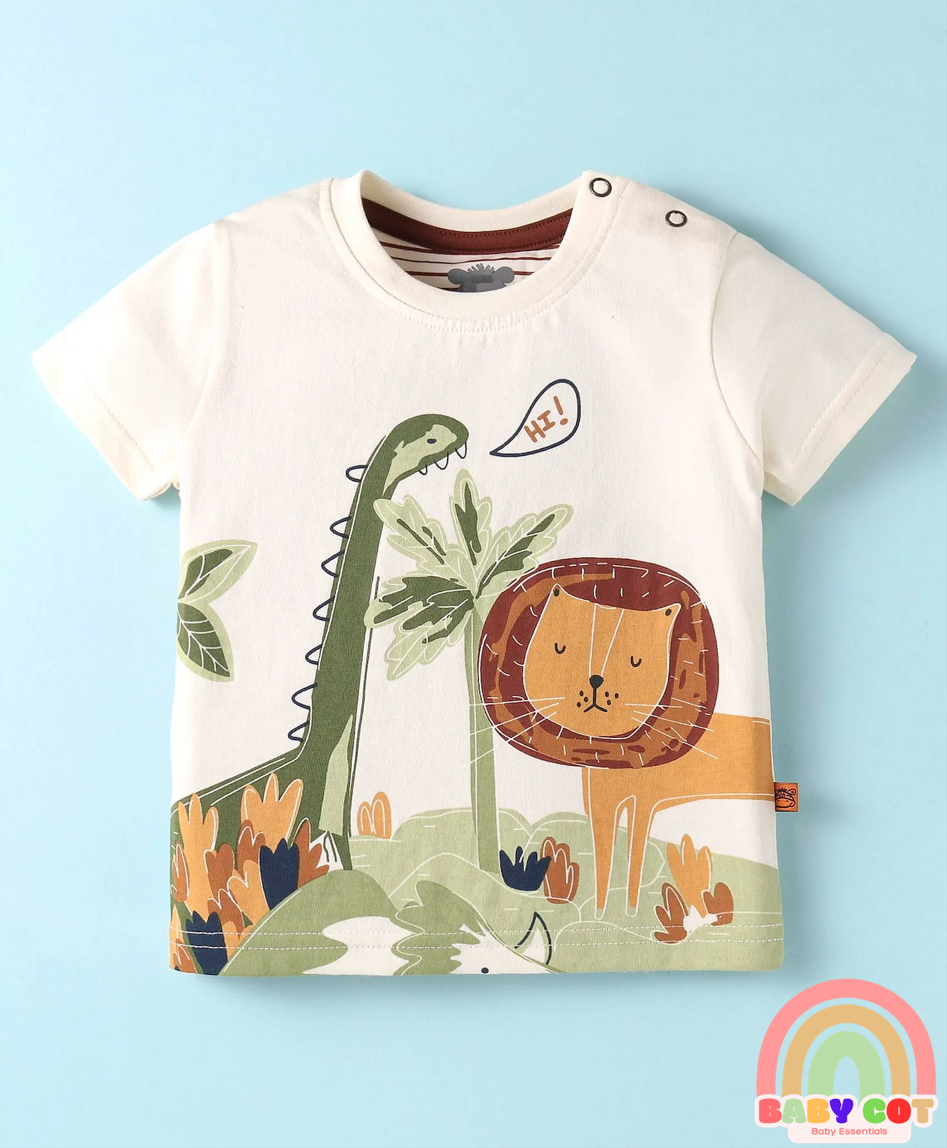 Sinker Knit Half Sleeves T-Shirt & Shorts Set with Jungle Theme Print - Brown