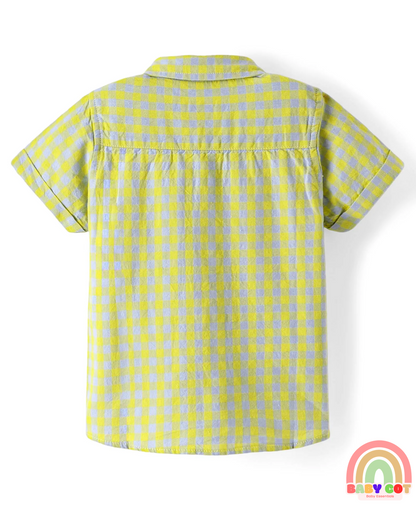 100% Cotton Woven Half Sleeves Checks Shirt- Yellow