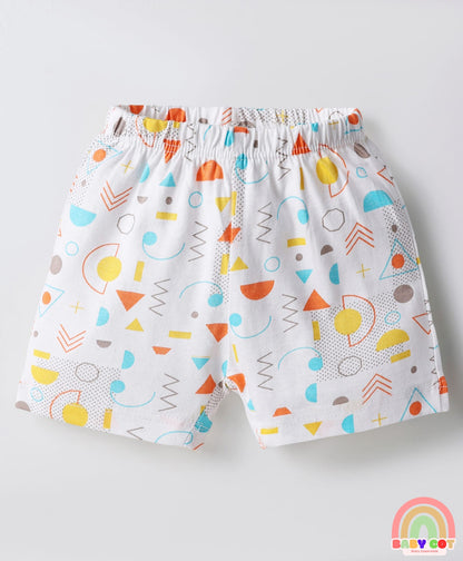 Single Jersey Knit Above Knee Length Shorts With Tropical & Geometric Shape Print Pack Of 5 - Multicolour