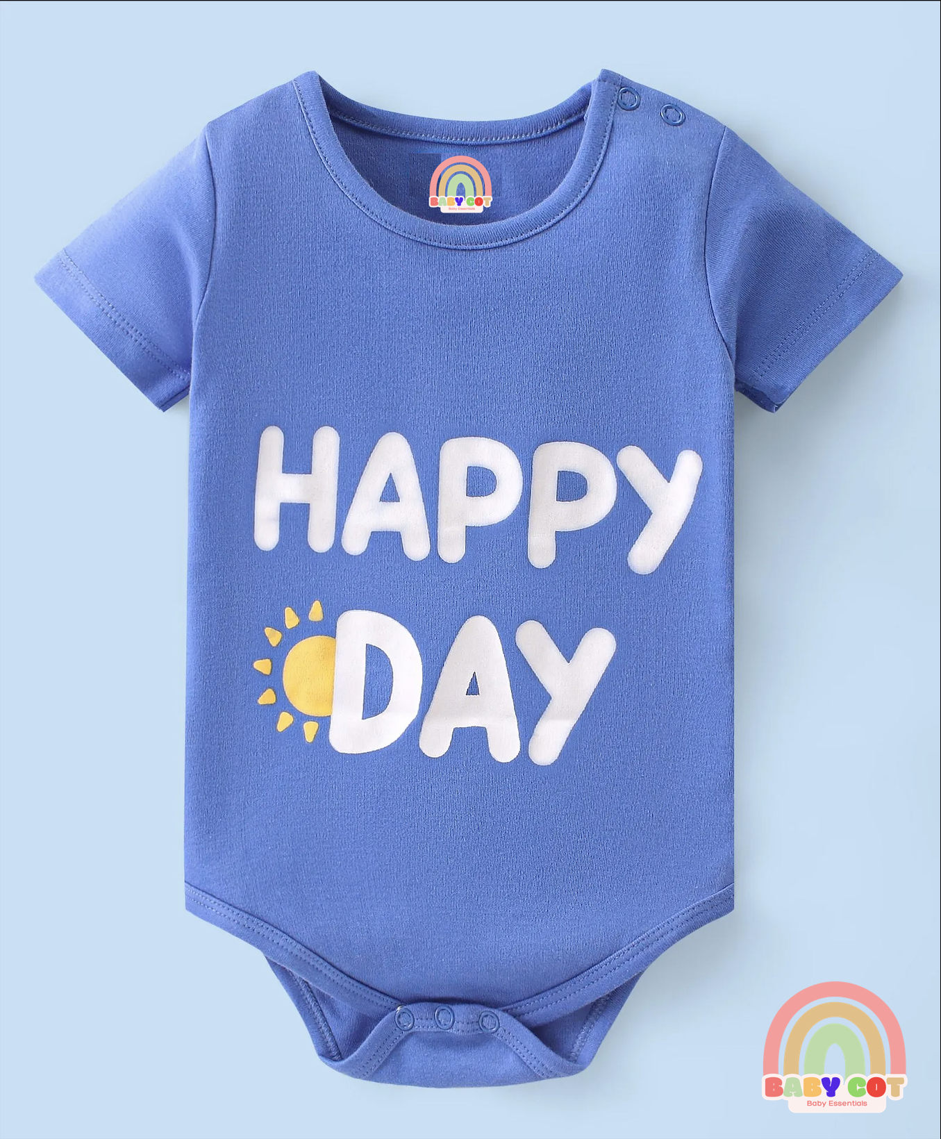 100% Cotton Half Sleeves Onesies With Text Print Pack of 3 - Green Yellow & Blue