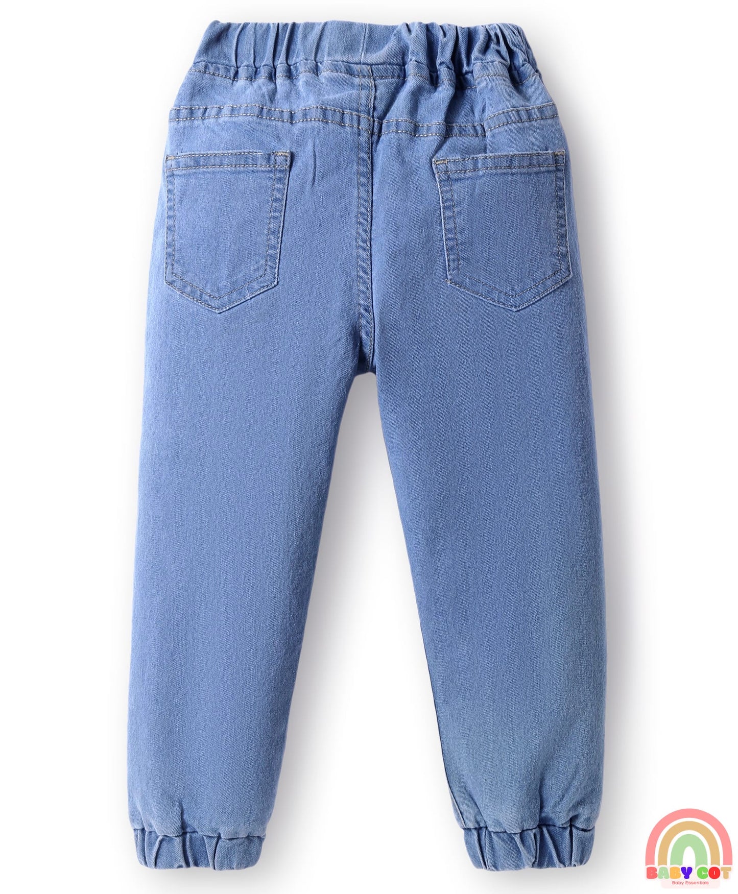 Full Length Washed Denim Jeans With Stretch - Light Blue
