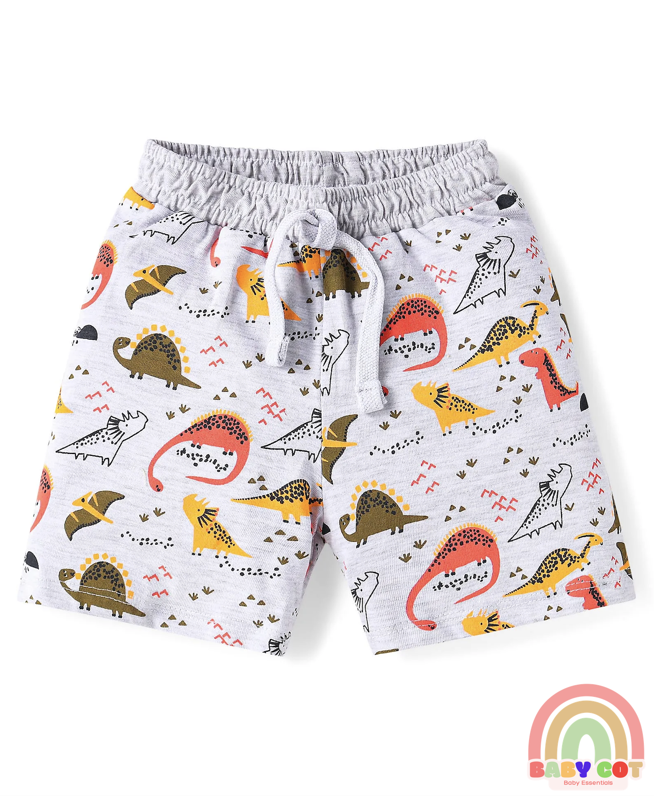 Cotton Knit Mid Thigh Length Shorts with Dino Print Pack of 3 - Grey Blue & Yellow