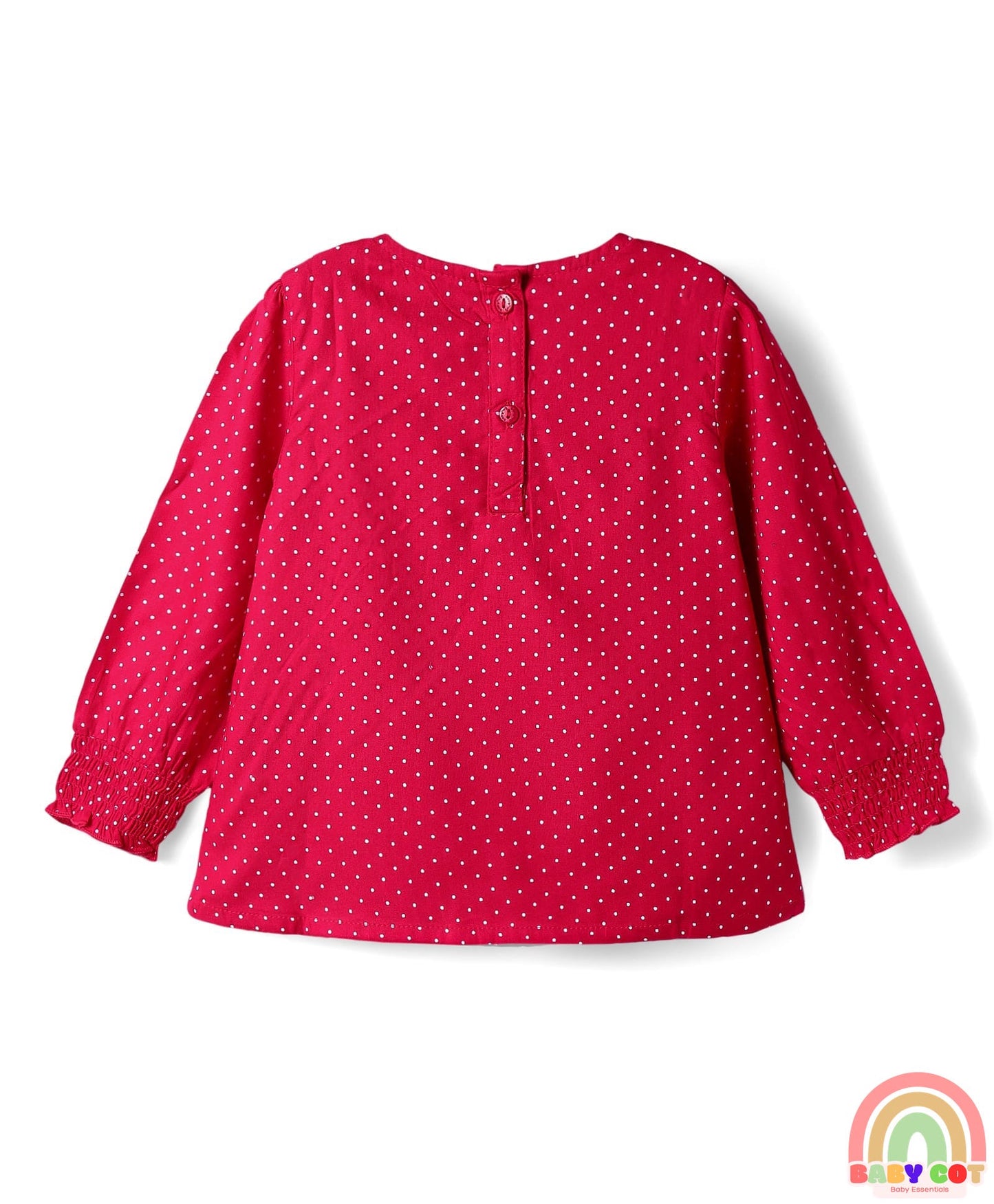 Woven Full Sleeves Rayon Top With Frill Detailing & Floral Embroidery - Dark Pink