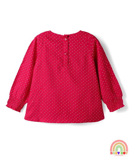 Woven Full Sleeves Rayon Top With Frill Detailing & Floral Embroidery - Dark Pink