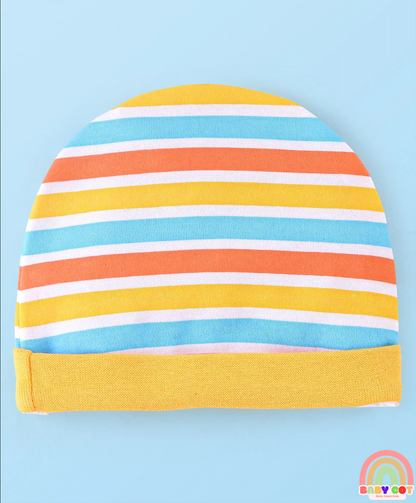 100% Cotton Cap Mittens And Booties Striped - Yellow