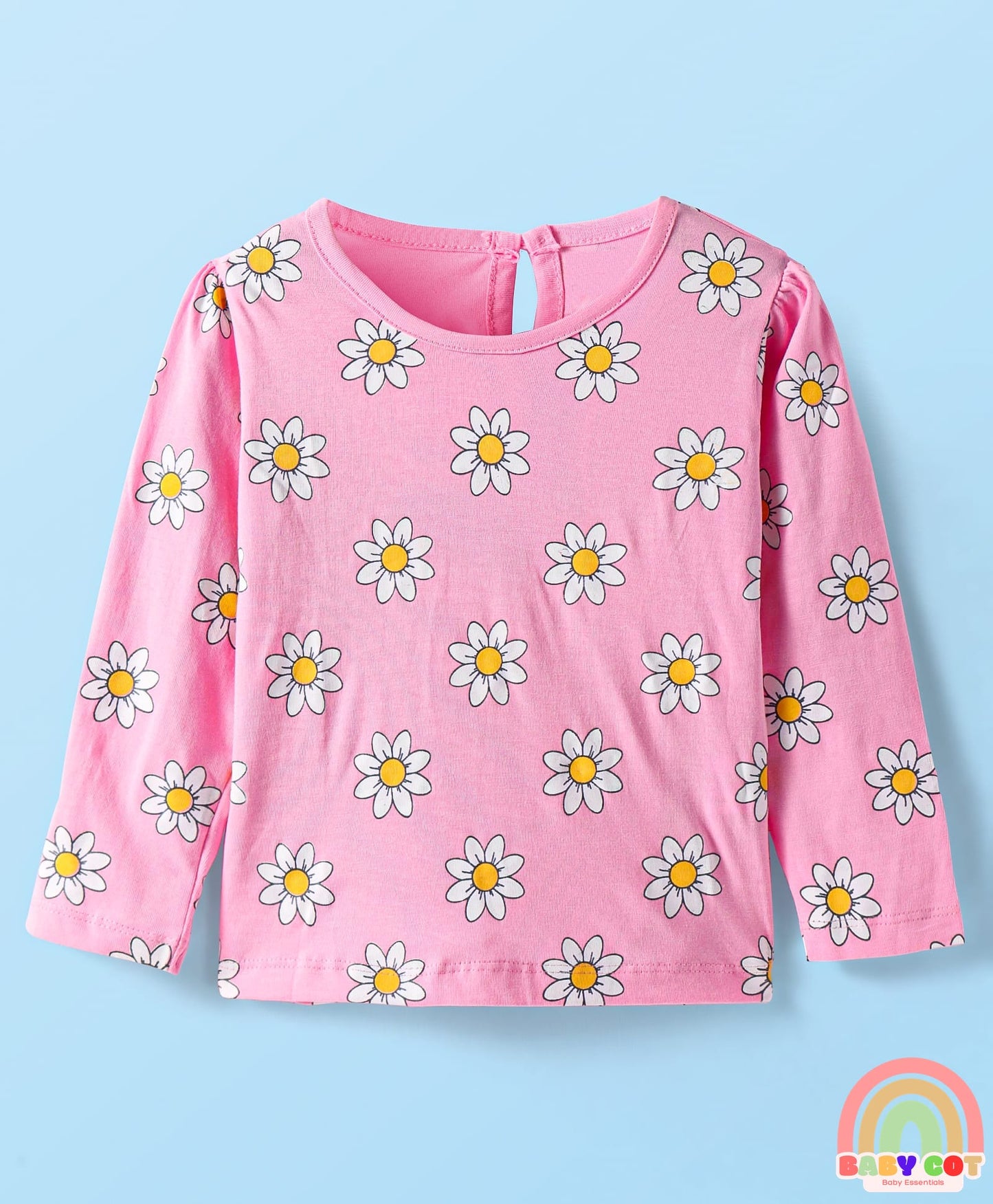 Woven Denim Frock & Full Sleeves Inner Tee With Floral Print - Navy Blue & Pink