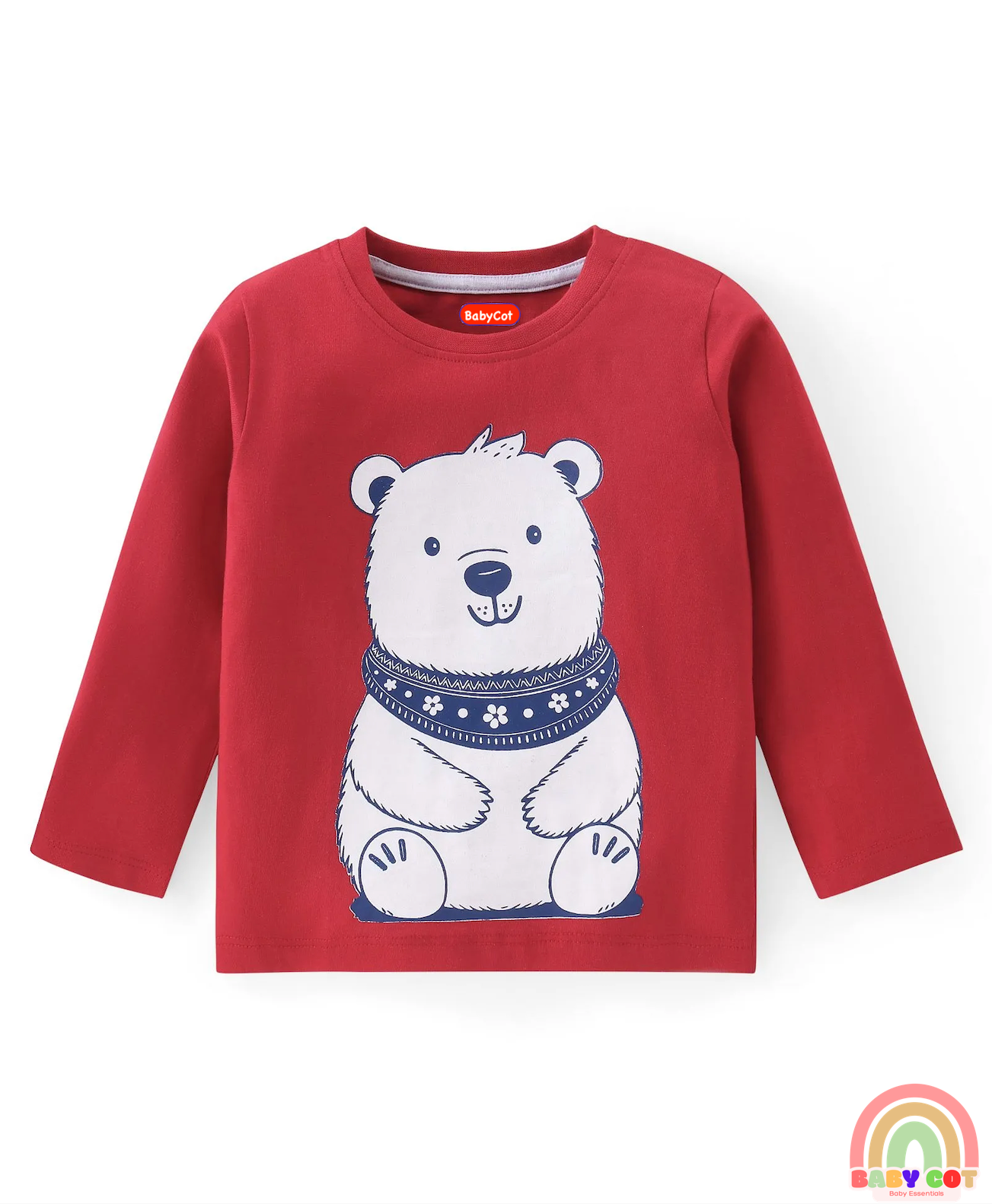Cotton Knit Full Sleeves Striped Text & Bear Printed T-Shirts Pack of 3 - Red Yellow & Navy Blue