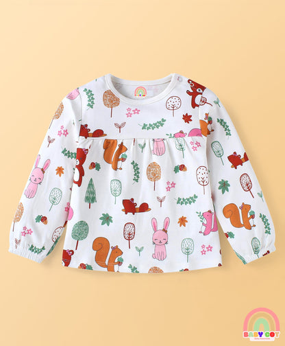 100% Cotton Knit Full Sleeves Animal Printed Top & Leggings Set with Jacket & Bow Applique - Dark Pink & White