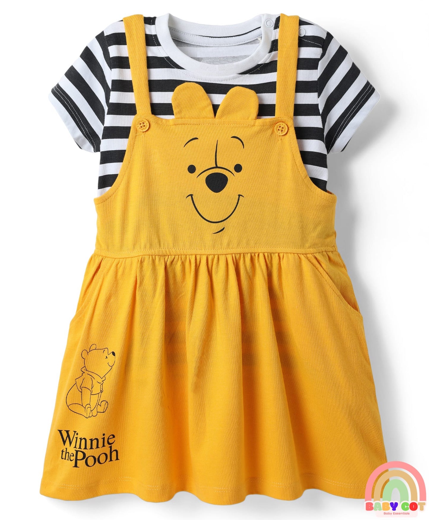 Cotton Jersey Knit Half Sleeves T-Shirt with Frock Winnie the Pooh Graphics- Yellow