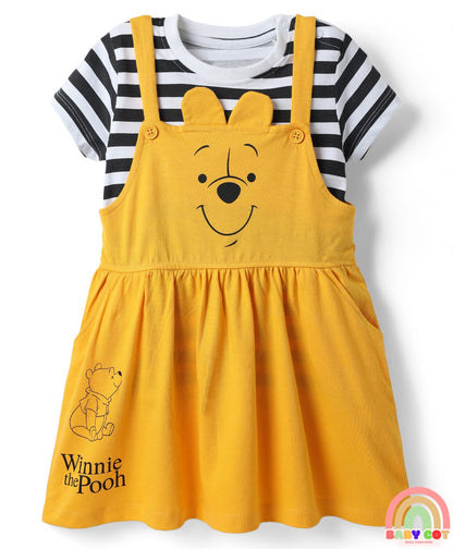 Cotton Jersey Knit Half Sleeves T-Shirt with Frock Winnie the Pooh Graphics- Yellow