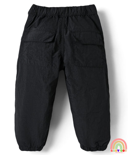 Woven Full Length Solid Colour Parachute Pant - Black