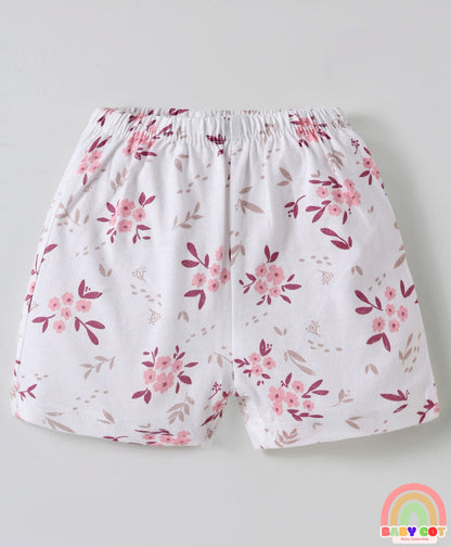 Single Jersey Knit Above Knee Length Shorts With Floral & Heart Print Pack Of 5 - Light Multicolour