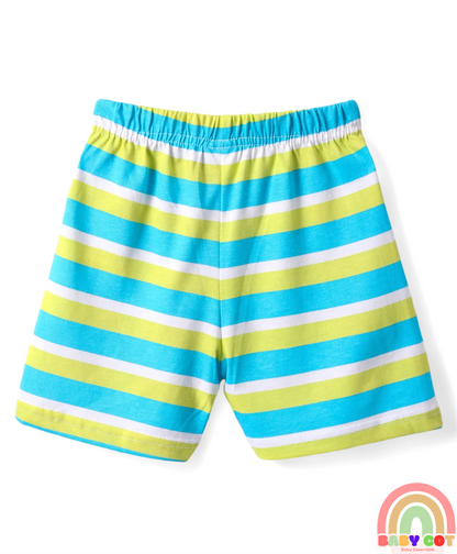 Cotton Knit Mid Thigh Shorts with Tropical Theme Print & Stripes Pack of 3 - Multicolor