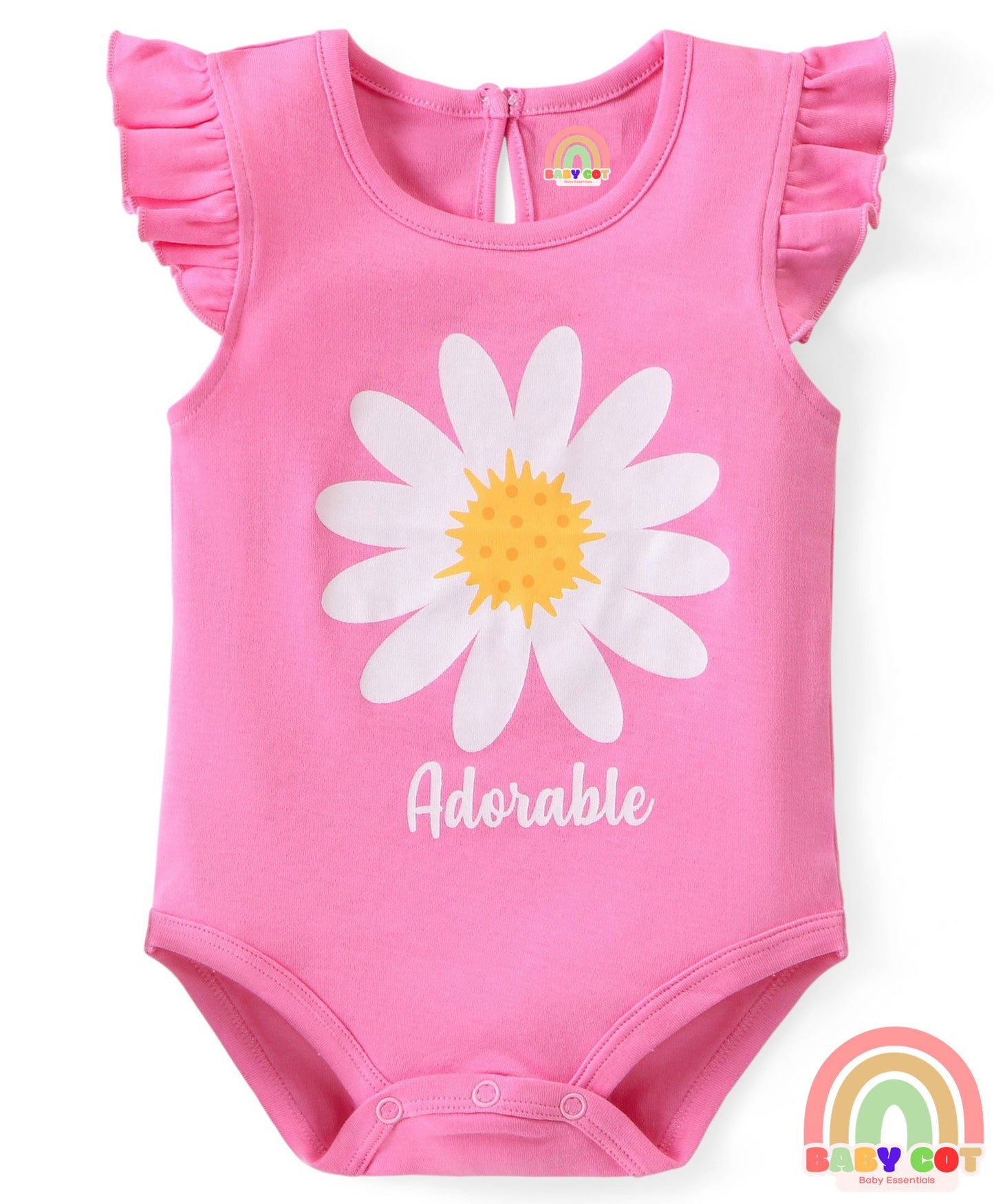 100% Cotton Knit Frill Sleeves Onesies with Floral & Polka Dots Print Pack of 3 - Pink Yellow & Purple