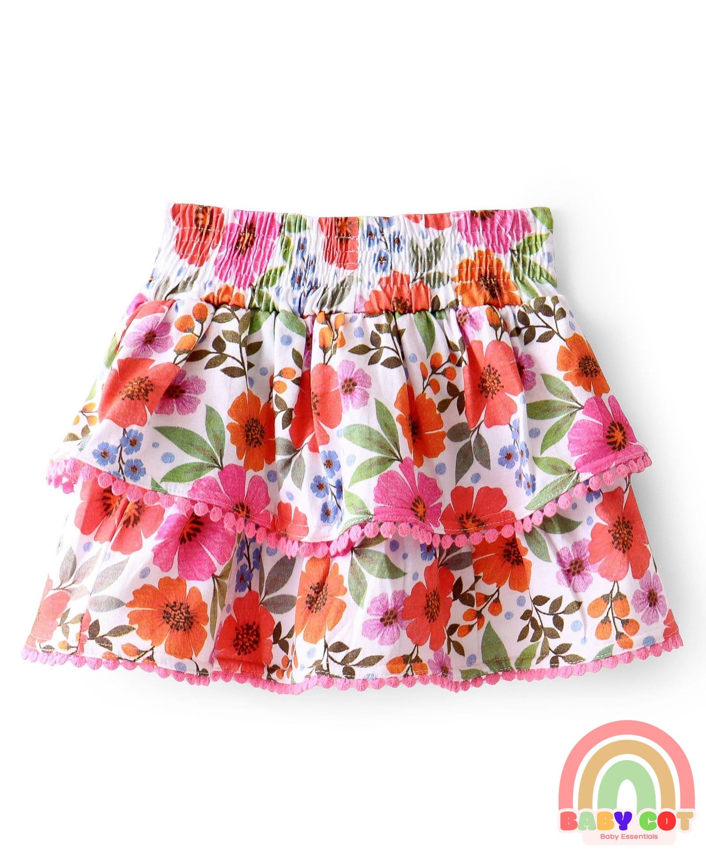 Single Jersey Knit Mid Thigh Skirt With Floral Print - White