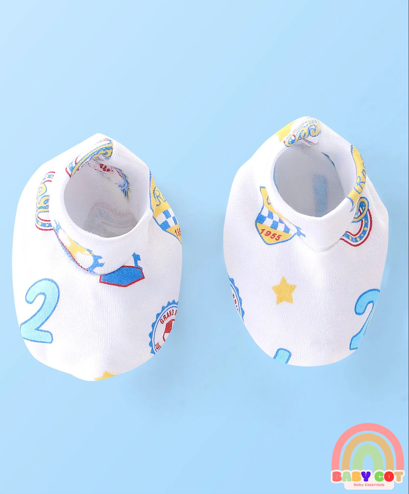 100% Cotton Knit Cap Mittens & Booties Set with Number Print - White