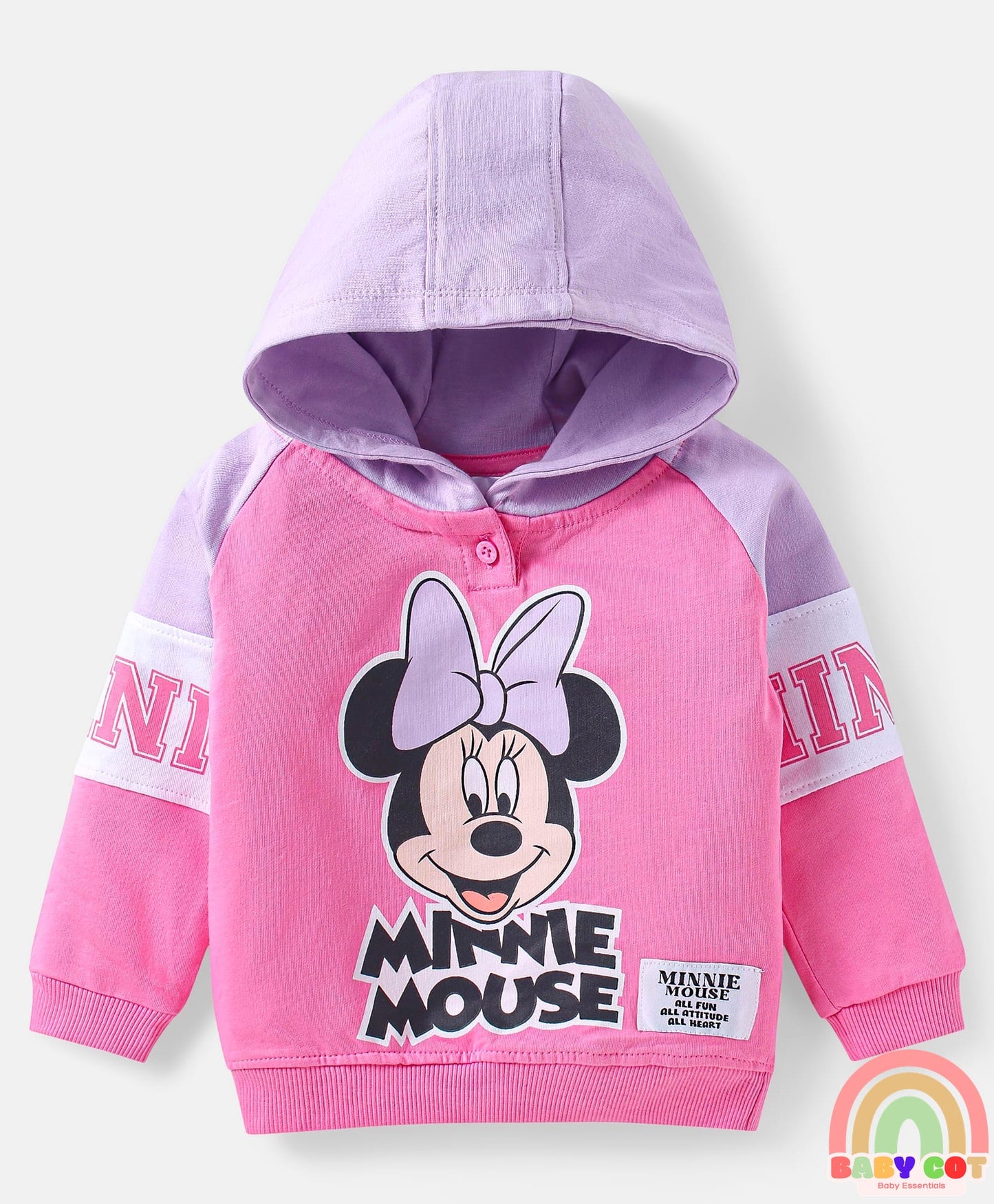 Terry Knit Full Raglan Sleeves Hooded Sweatshirt & Lounge Pant with Minnie Mouse Graphics - Pink & Lilac
