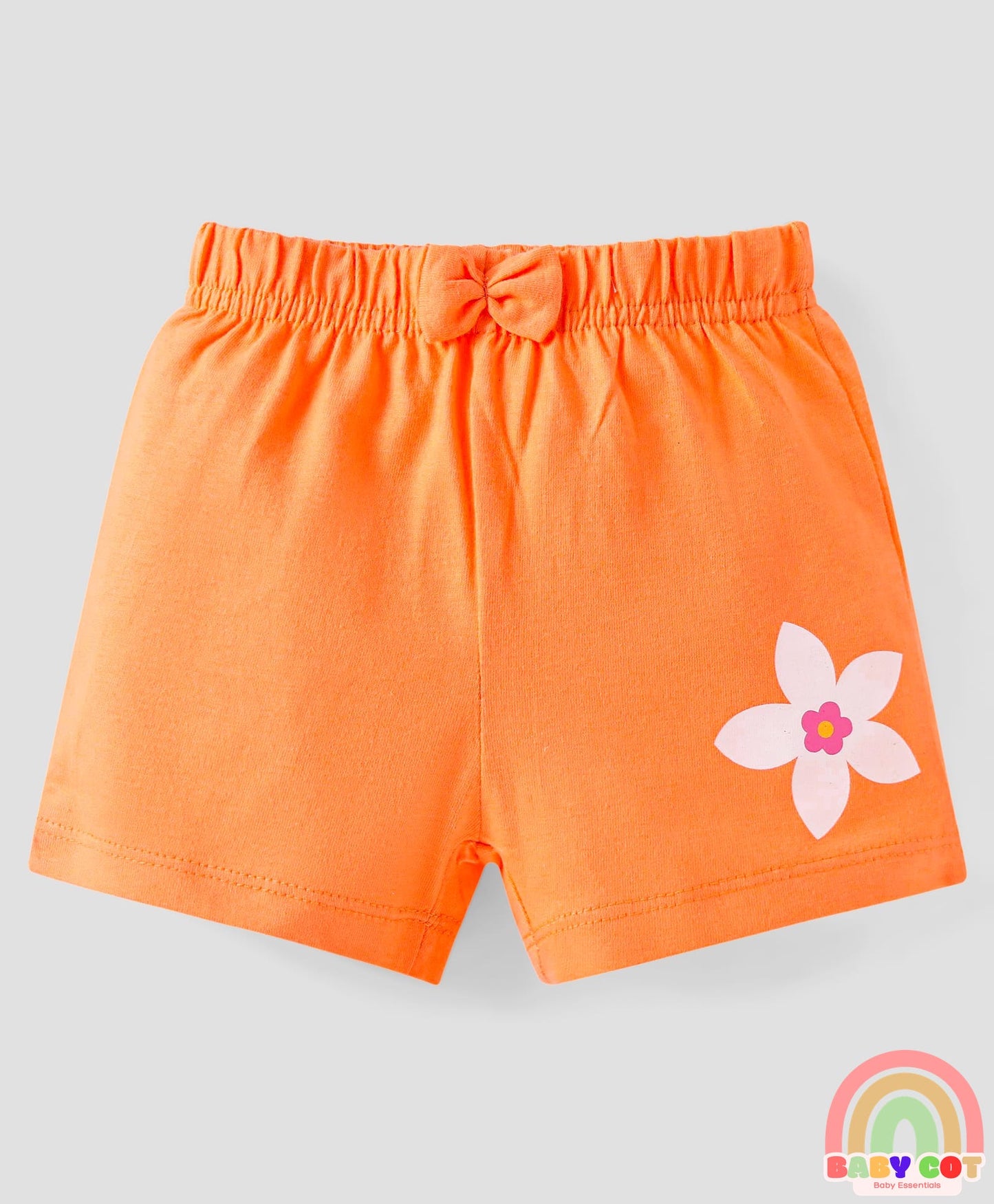 Cotton Knit Mid Thigh Shorts With Polka Dots & Birds Print with Bow Applique Pack of 3 - Blue Pink & Orange