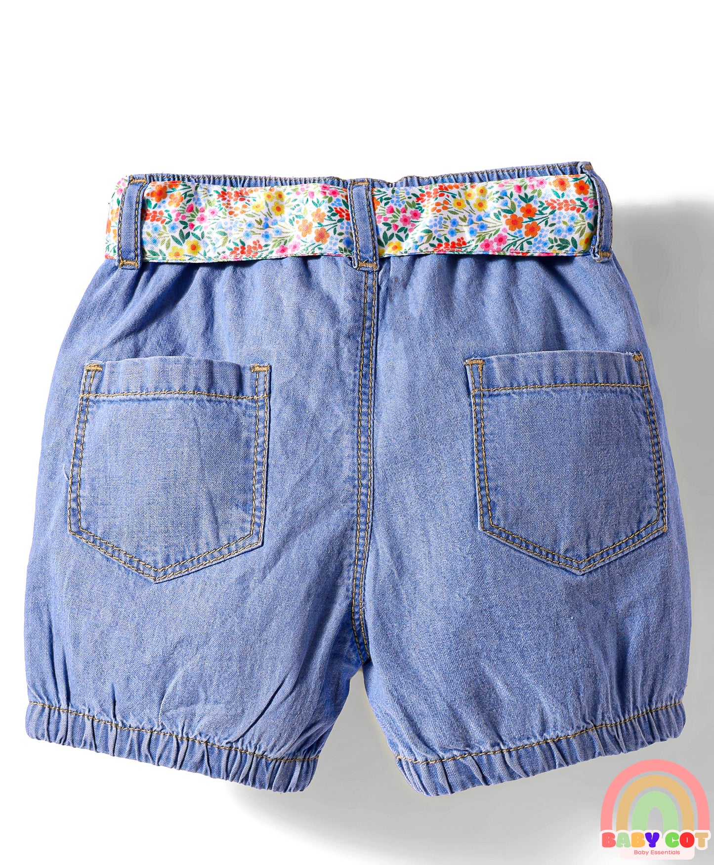 Mid Thigh Washed Denim Shorts With Belt - Blue