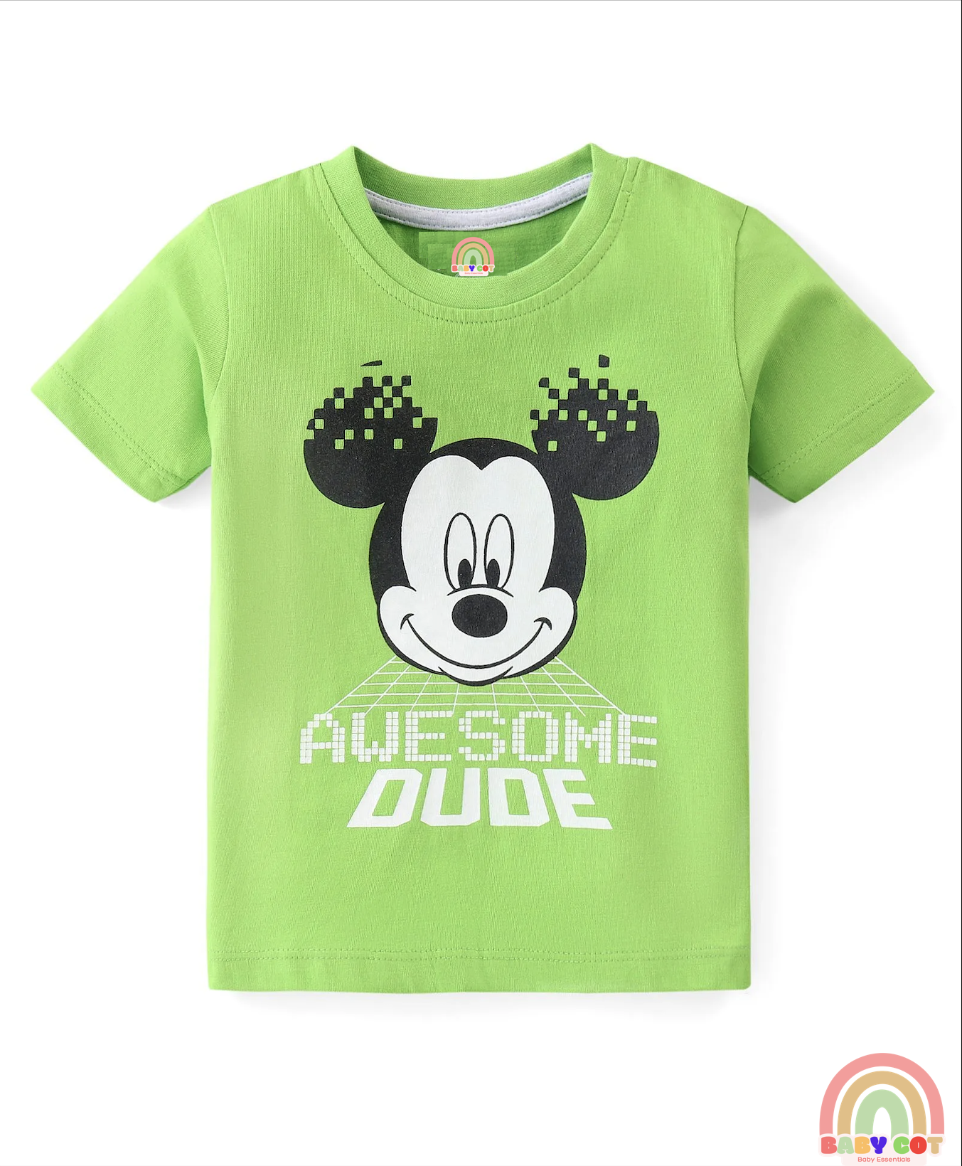 Cotton Knit Half Sleeves T-Shirt & Shorts Set With Cartoon Print - Green & Blue