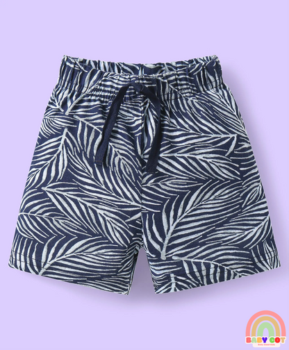 Single Jersey Knit Mid Thigh Shorts with Tropical & Text Print Pack of 3 - Black & Grey