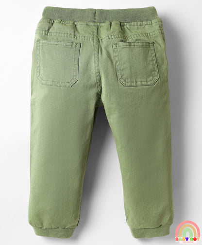 Twill Woven Full Length Solid Coloured Trousers With Stretch - Light Green