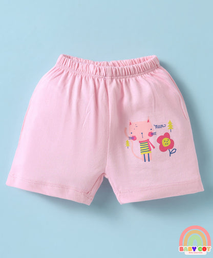 Single Jersey Knit Knee Length Shorts With Hearts & Floral Print Pack Of 3 - Red Pink & White