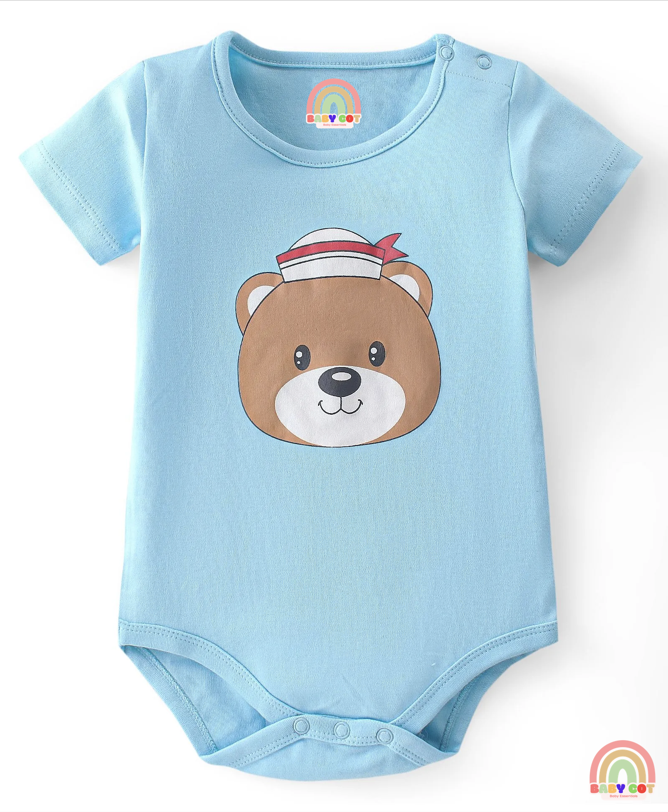 100% Cotton Knit Half Sleeves Striped & Bear Printed Onesies Pack of 3 - Multicolour