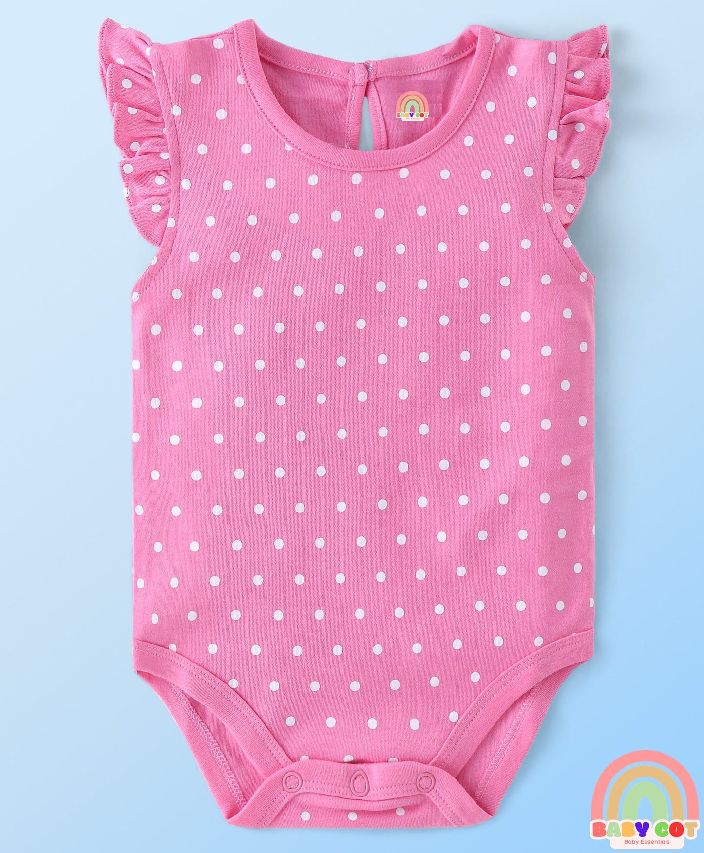 100% Cotton Knit Frill Sleeves Floral & Polka Dots Printed Onesies Pack of 2 - Multicolour