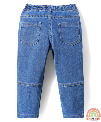 Cotton Full Length Stretchable Denim Jeans with Team Varsity 38 Print - Blue