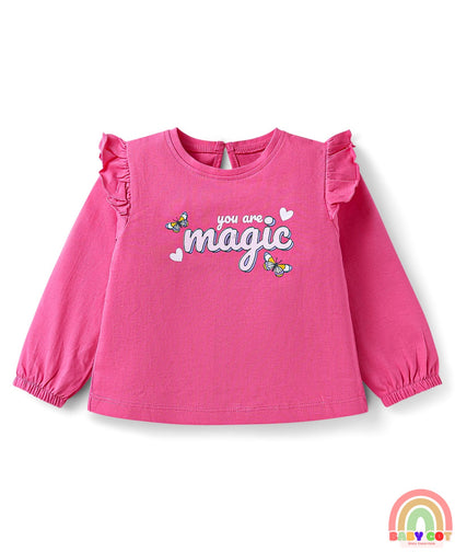 Cotton Knit Full Sleeves T-Shirts With Heart & Butterfly Print Pack Of 3 - Pink & Purple