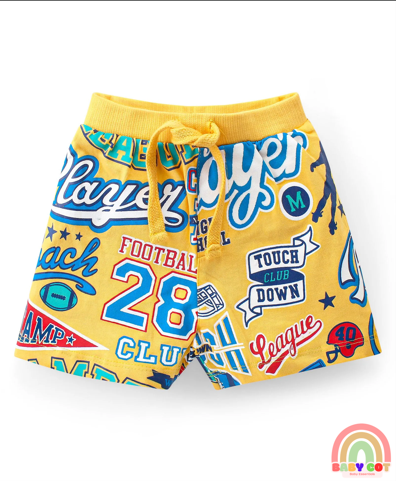 Cotton Knit Shorts With Varsity Print Pack Of 3 - Red Blue & Yellow